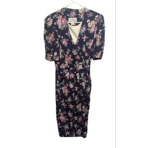 VTG 80s RJ Stevens Dress by CAROL ESCRITOR Floral Garden Party Tea Dress Size 6